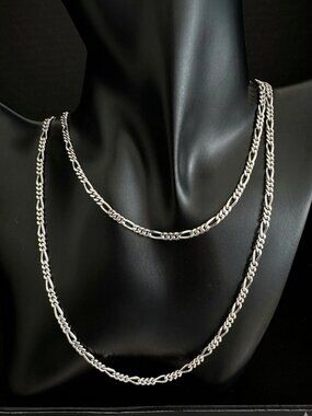 Italy 925 Sterling Silver Figaro Chain Necklace 36” – 25g Long Designer Chain C
